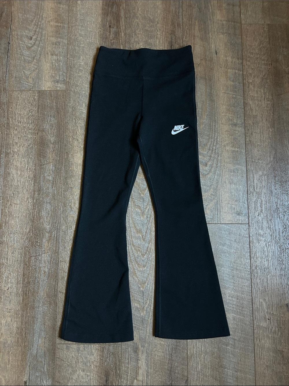 Nike Kids Black Flare Leggings with White Swoosh